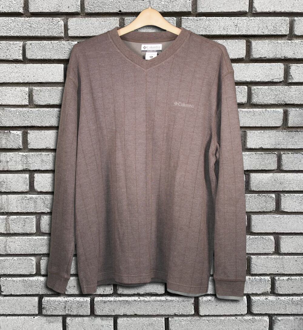 Columbia Sportswear Men Brown Ribbed Long Sleeve V-Neck Shirt XL EUC